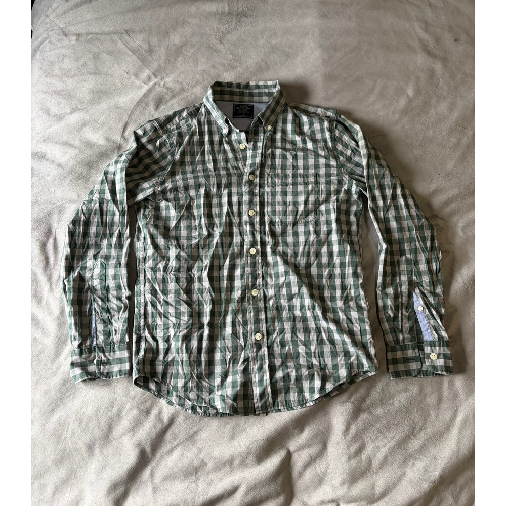 Abercrombie & Fitch Mens Green Gingham Stretch Button Down Shirt Small S